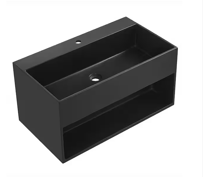 32 in. Wall-Mount Bathroom Solid Surface Vanity with Storage Space in Matte Black