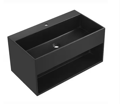 32 in. Wall-Mount Bathroom Solid Surface Vanity with Storage Space in Matte Black