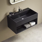 32 in. Wall-Mount Bathroom Solid Surface Vanity with Storage Space in Matte Black