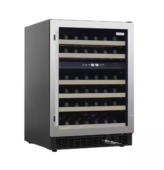 Vissani Dual Zone 24 in. Built-in 51-Bottle Wine Cooler in Stainless Steel