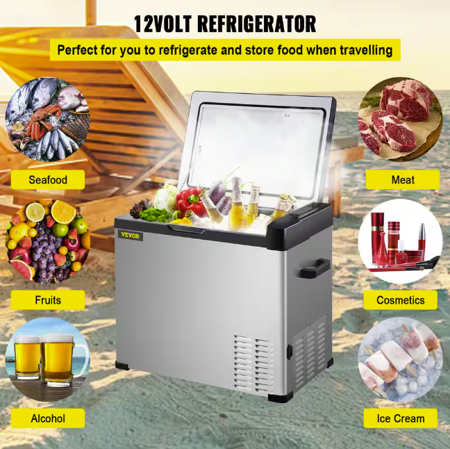 Vevor 1.4 cu. ft. Portable Outdoor Refrigerator Carbon Steel Car Refrigerator 12-Volt in Silver