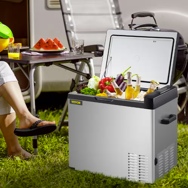 Vevor 1.4 cu. ft. Portable Outdoor Refrigerator Carbon Steel Car Refrigerator 12-Volt in Silver