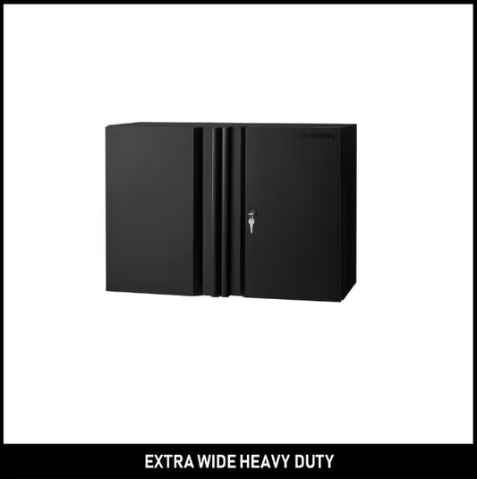 Husky Extra Wide Heavy Duty Welded 20-Gauge Steel Wall Mounted Garage Cabinet in Black (32 in. W x 22 in. H x 14 in. D)