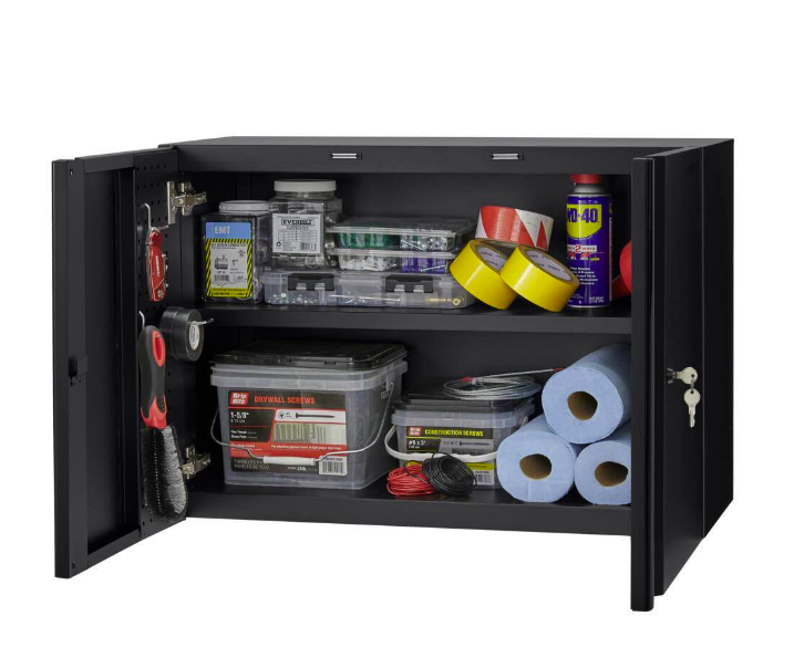 Husky Extra Wide Heavy Duty Welded 20-Gauge Steel Wall Mounted Garage Cabinet in Black (32 in. W x 22 in. H x 14 in. D)