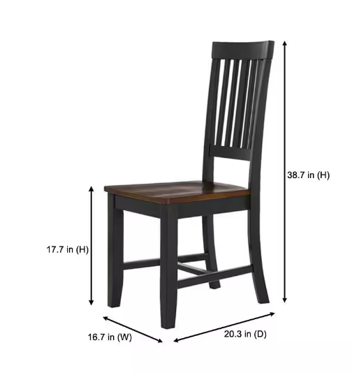 StyleWell Scottsbury Charcoal Black Wood Dining Chair with Slat Back and Walnut Brown Seat (Set of 2)