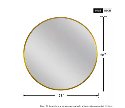 28 in. W x 28 in. H Medium Round Gold Metal Framed Modern Wall Vanity Mirror