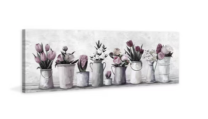 "Fresh Cut Flowers" by Parvez Taj Unframed Canvas Nature Art Print 10 in. x 30 in.