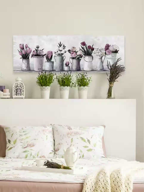 "Fresh Cut Flowers" by Parvez Taj Unframed Canvas Nature Art Print 10 in. x 30 in.