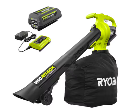 Ryobi 40V Vac Attack Cordless Leaf Vacuum/Mulcher with 5.0 Ah Battery and Charger