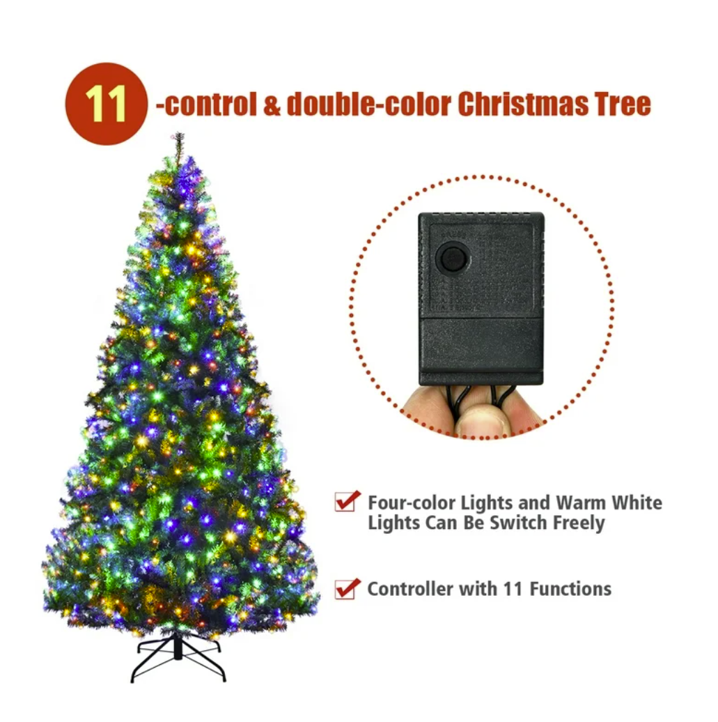 Costway 8Ft Pre-Lit Artificial Christmas Tree Hinged 750 LED Lights