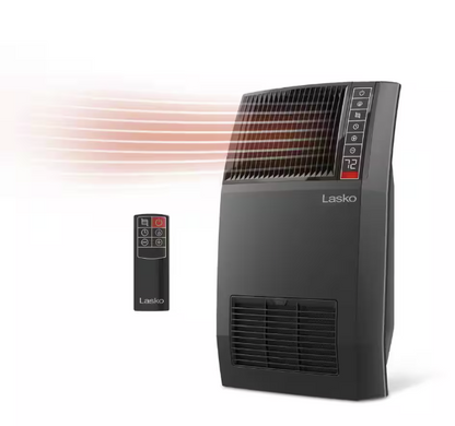 Lasko 1500-Watt 20 in. Black Electric Console Ceramic Space Heater with Tip-Over Switch, Adjustable Louvers, Timer, Remote