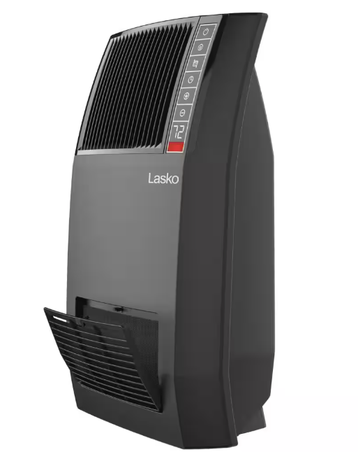 Lasko 1500-Watt 20 in. Black Electric Console Ceramic Space Heater with Tip-Over Switch, Adjustable Louvers, Timer, Remote