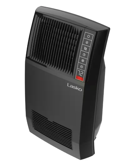 Lasko 1500-Watt 20 in. Black Electric Console Ceramic Space Heater with Tip-Over Switch, Adjustable Louvers, Timer, Remote