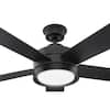 Baxtan 56 in. Indoor Matte Black Ceiling Fan with Warm White Integrated LED with Remote Included